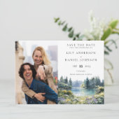 Forest Lakeside Wildflowers Floral Photo Wedding Save The Date (Staand voorkant)