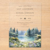 Forest Lakeside Wildflowers Floral Wedding Acryl Uitnodigingen (Voorkant)