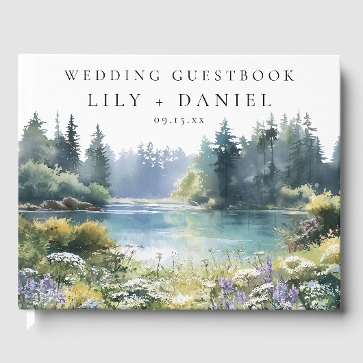 Forest Lakeside Wildflowers Floral Wedding Gastenboek (Voorkant)