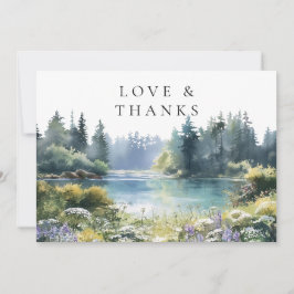 Forest Lakeside Wildflowers Floral Wedding Photo Bedankkaart