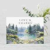 Forest Lakeside Wildflowers Floral Wedding Photo Bedankkaart (Staand voorkant)