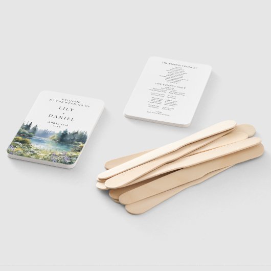 Forest Lakeside Wildflowers Floral Wedding Program Handwaaier (Niet-gemonteerd)