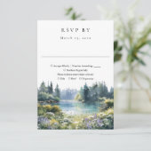 Forest Lakeside Wildflowers Floral Wedding RSVP Kaartje (Staand voorkant)