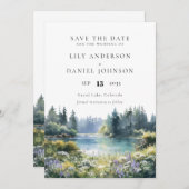 Forest Lakeside Wildflowers Floral Wedding Save The Date (Voorkant / Achterkant)