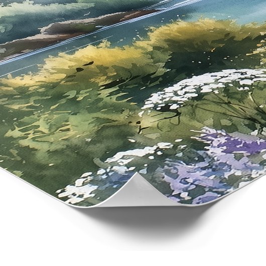 Forest Lakeside Wildflowers Wedding Seating Chart Poster (Hoek)