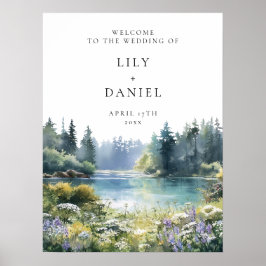 Forest Lakeside Wildflowers Wedding Welcome Sign Poster