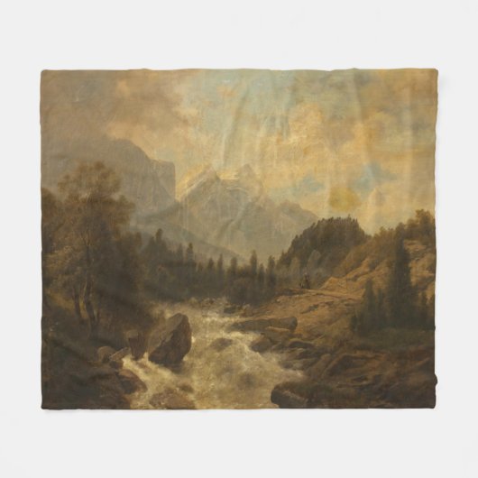 Forest Landscape Scene (door Josef Kriehuber) Fleece Deken (Voorkant (Horizontaal))