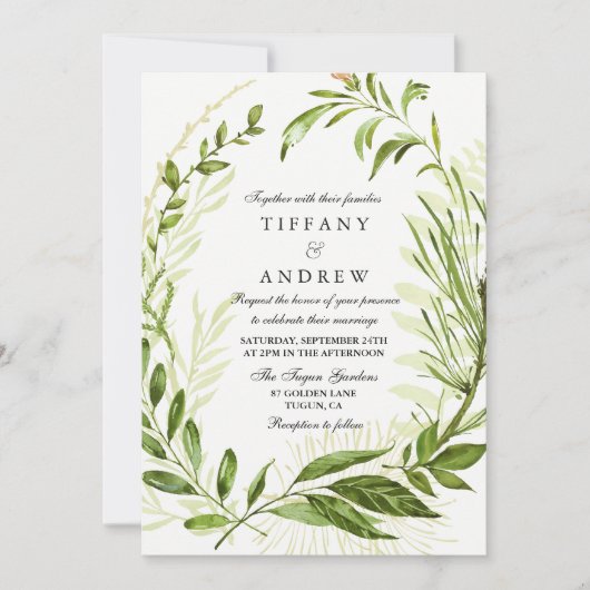 Forest Leaf Wreath Elegant Wedding Invitation Kaart (Voorkant)