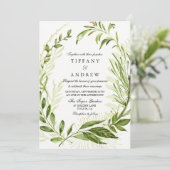 Forest Leaf Wreath Elegant Wedding Invitation Kaart (Staand voorkant)