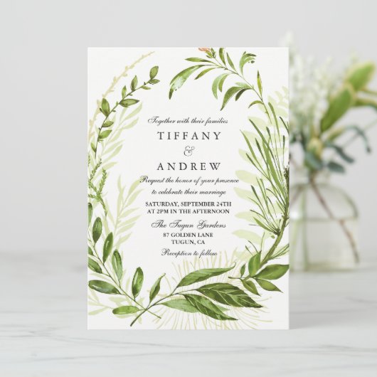 Forest Leaf Wreath Elegant Wedding Invitation Kaart (Staand voorkant)