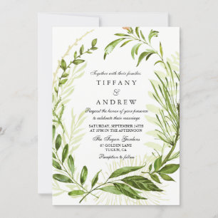 Forest Leaf Wreath Elegant Wedding Invitation Kaart