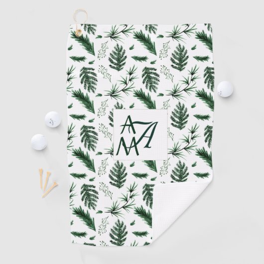 Forest Leaves Green Monogram 3 Initialen Passen ge Golfhanddoek (Insitu)