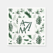 Forest Leaves Green Monogram 3 Initialen Passen ge Servet (Voorkant)