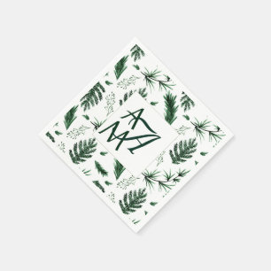 Forest Leaves Green Monogram 3 Initialen Passen ge Servet