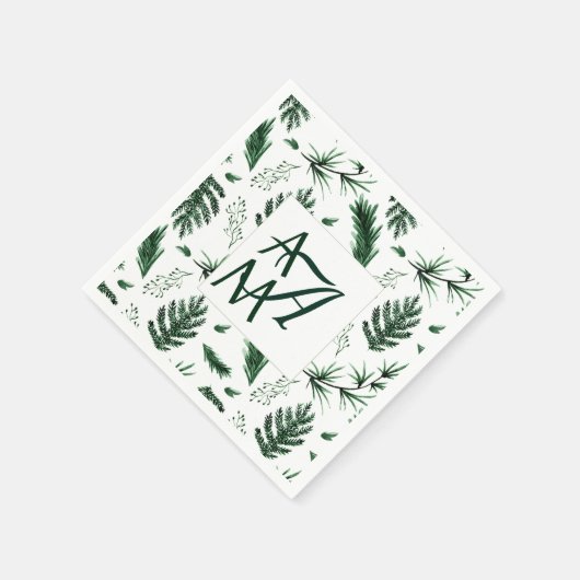 Forest Leaves Green Monogram 3 Initialen Passen ge Servet (Hoek)