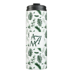 Forest Leaves Green Monogram 3 Initialen Passen ge Thermosbeker