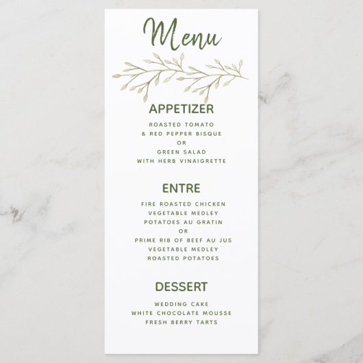 Forest Leaves Greenery Wedding Menu (Achterkant)