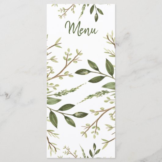 Forest Leaves Greenery Wedding Menu (Voorkant)