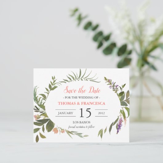 Forest Leaves Waterverf Bewaar de datum Kaart (Staand voorkant)