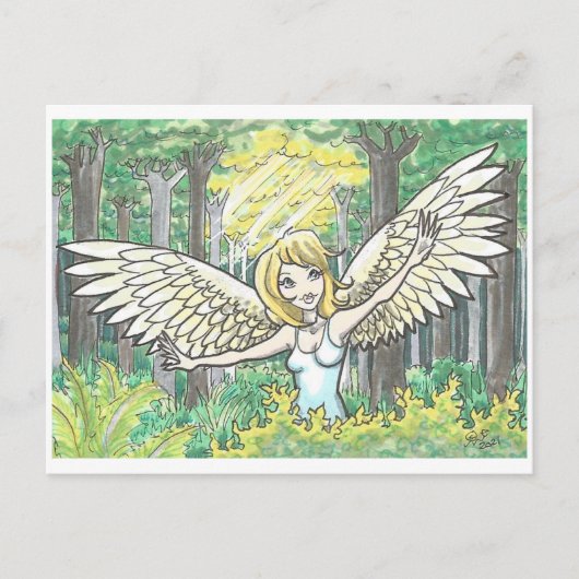 Forest Light Angel Fairy Bossen Fantasy Art Print Briefkaart (Voorkant)