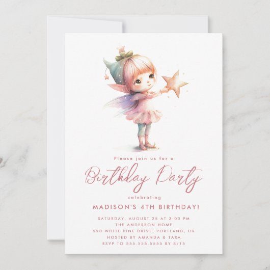 Forest Little Fairy Roze Verjaardagsfeest Kaart (Voorkant)