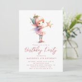 Forest Little Fairy Roze Verjaardagsfeest Kaart (Staand voorkant)