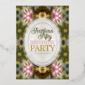 Forest Magic Green Gold Pink Party Folie Uitnodiging (Voorkant)