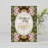 Forest Magic Green Gold Pink Party Folie Uitnodiging (Staand Voorkant)