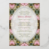 Forest Magic Green Gold Pink Party Folie Uitnodiging (Achterkant)