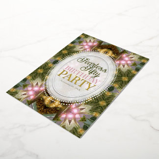 Forest Magic Green Gold Pink Party Folie Uitnodiging