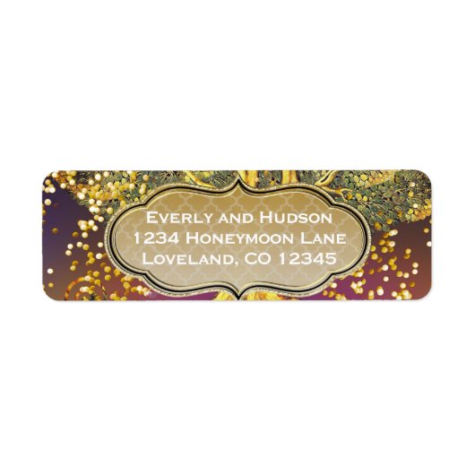 Forest Mason Jar Fairytale Paars en Gold Wedding Etiket (Voorkant)