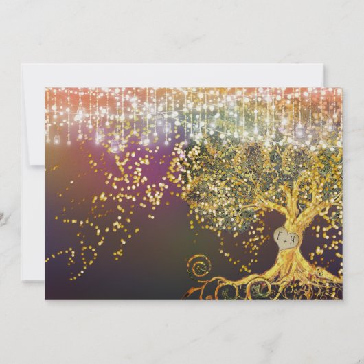 Forest Mason Jar Fairytale Paars en Gold Wedding Kaart (Achterkant)