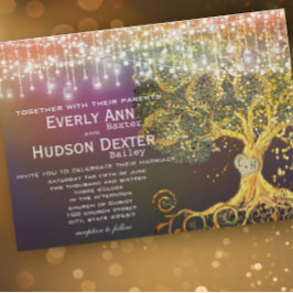 Forest Mason Jar Fairytale Paars en Gold Wedding Kaart