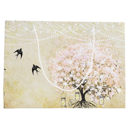 Forest Mason Jar Pink Heart Leaf Firefly Groot Cadeauzakje (Achterkant)