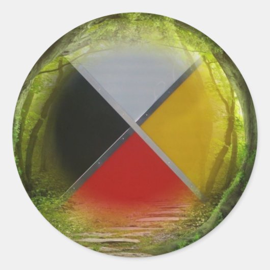 Forest Medicine Wheel Large Round Sticker (Voorkant)
