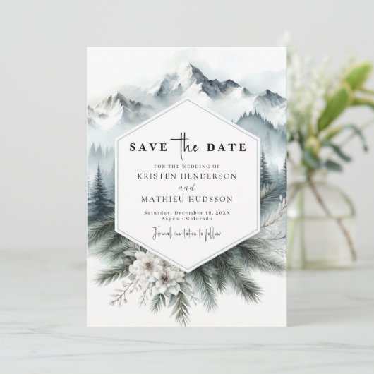 Forest Minimal Mountain Wedding Save The Date (Staand voorkant)
