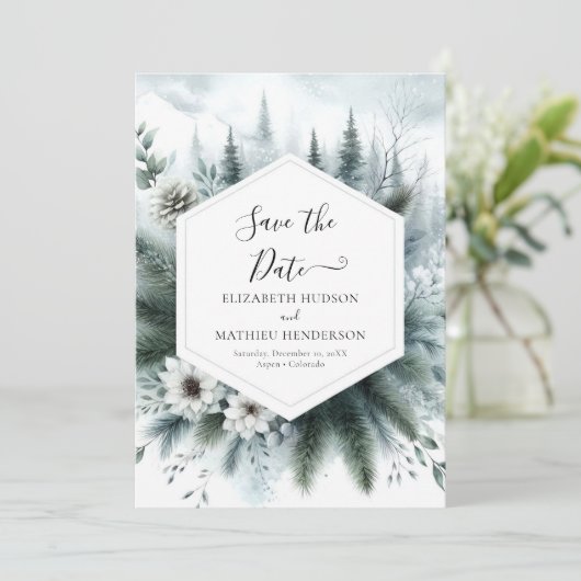 Forest Minimalist Mountain Wedding Save The Date (Staand voorkant)