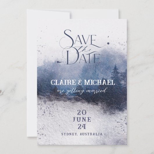 Forest Mist Save the Date, Fantasy Wedding Invitat Kaart (Voorkant)