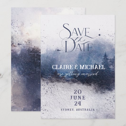 Forest Mist Save the Date, Fantasy Wedding Invitat Kaart (Voorkant / Achterkant)