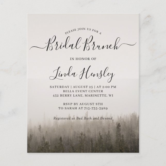 Forest Misty Landscape Bridal Brunch Invitation (Voorkant)
