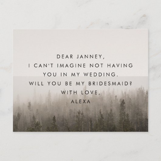 Forest Misty Landschap Maid of Honor Voorstel Uitnodiging Briefkaart (Achterkant)