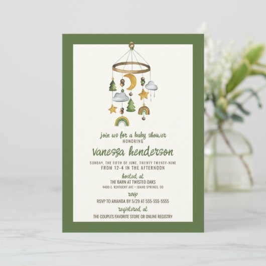 Forest Mobile Baby shower Invitation Kaart (Staand voorkant)