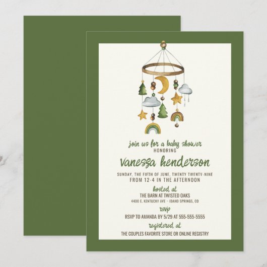 Forest Mobile Baby shower Invitation Kaart (Voorkant / Achterkant)