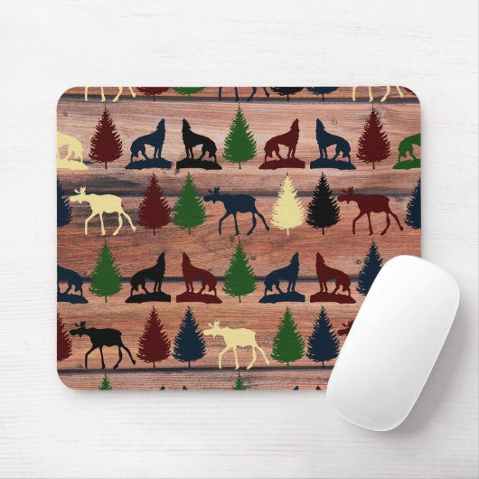 Forest Moose Wolf Wilderness Mountain Cabin Rustic Muismat (Met muis)