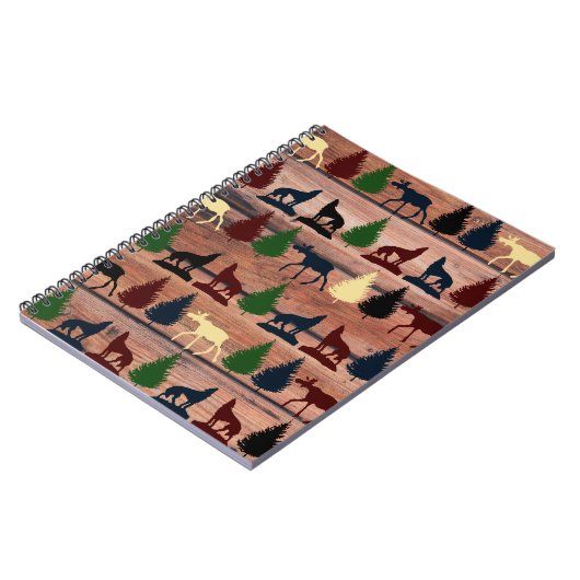 Forest Moose Wolf Wilderness Mountain Cabin Rustic Notitieboek (Linkerzijde)