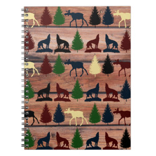 Forest Moose Wolf Wilderness Mountain Cabin Rustic Notitieboek