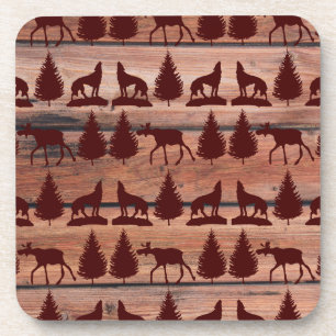Forest Moose Wolf Wilderness Mountain Cabin Rustic Onderzetter