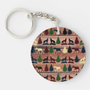 Forest Moose Wolf Wilderness Mountain Cabin Rustic Sleutelhanger