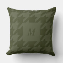 Forest Moss Houndstooth Monogrammed Sierkussen