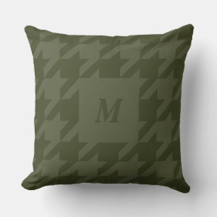 Forest Moss Houndstooth Monogrammed Sierkussen